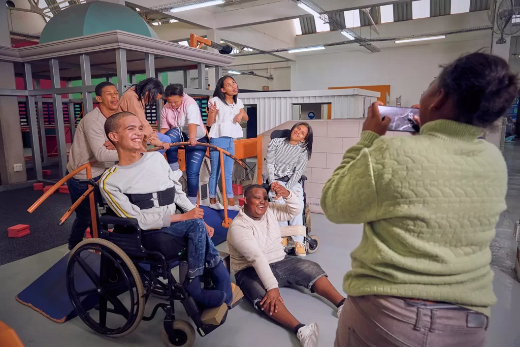 A group of disabled friends are having fun together